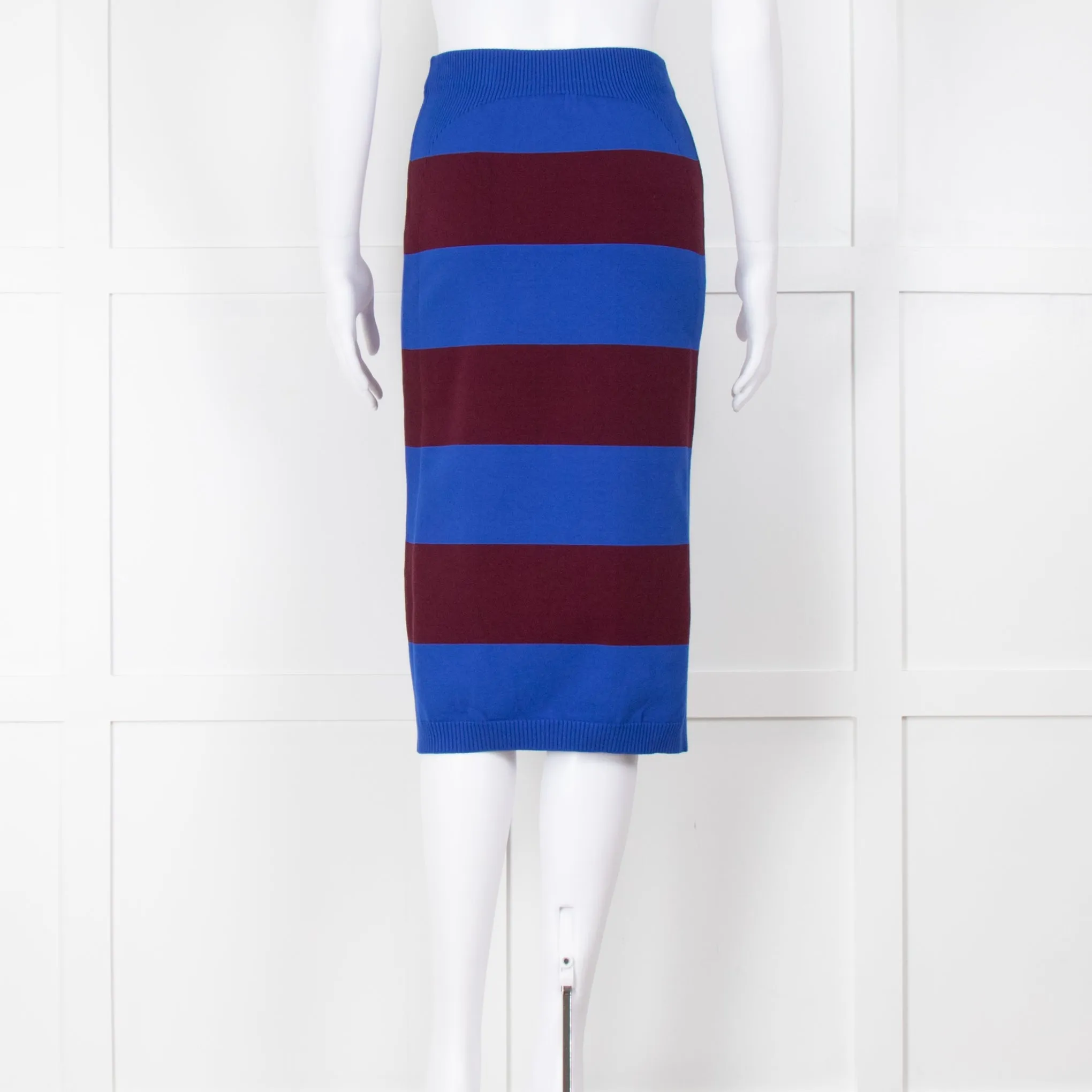 Dries Van Noten Blue Burgundy Knit Pencil Skirt