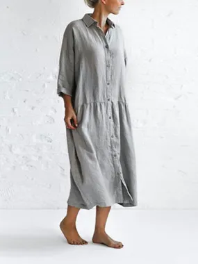 Dunnmall 3/4 Sleeve Cotton-Blend Solid Casualdress