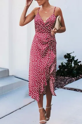 Dunnmall Print Floral Dot V Neck Dress