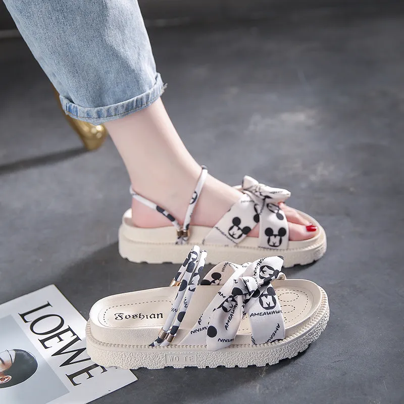 DUNNMALL  Two-Way Sandals for Women Summer Outdoor Wear  New Style Dress Thick Bottom Fairy Style Student Beach Flat Slippers Fashion