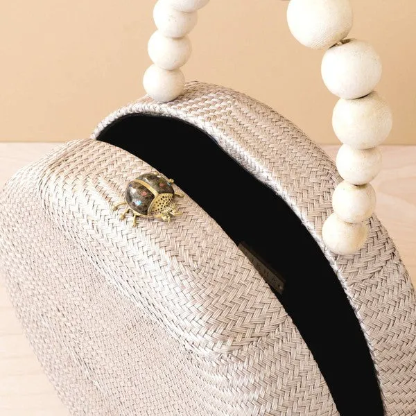 Dusty Rose Round Handbag with Wood Bead Handle