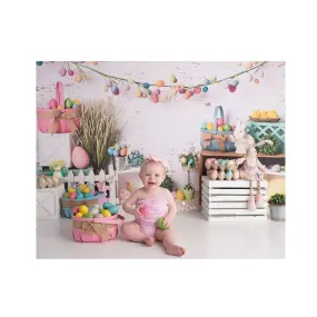 Easter Backdrop Photogrphy Background Easter Basket Bunny Egg Fence
