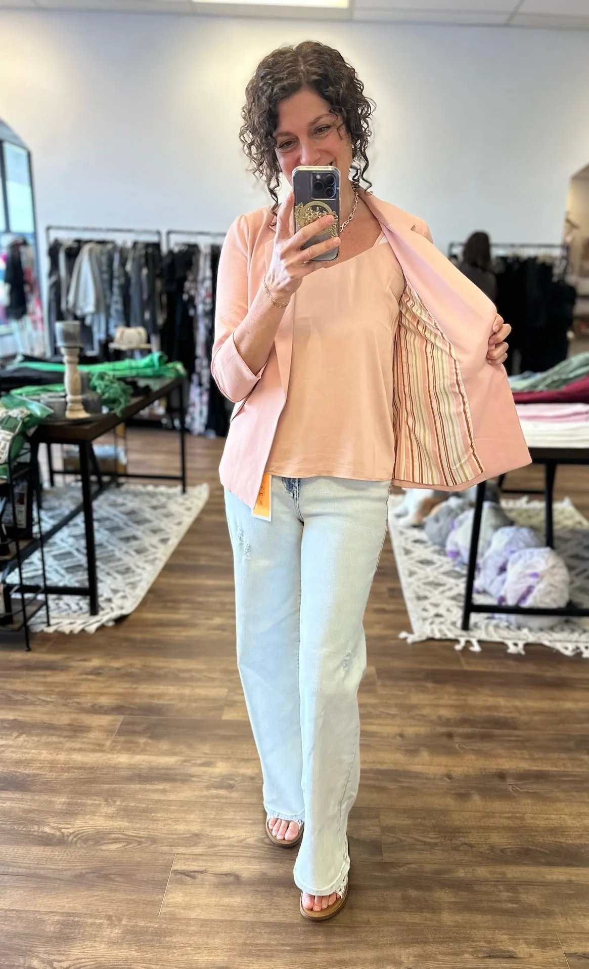 Eco-Friendly Recycled Poly Shirred Sleeve Blazer - Rose Cloud