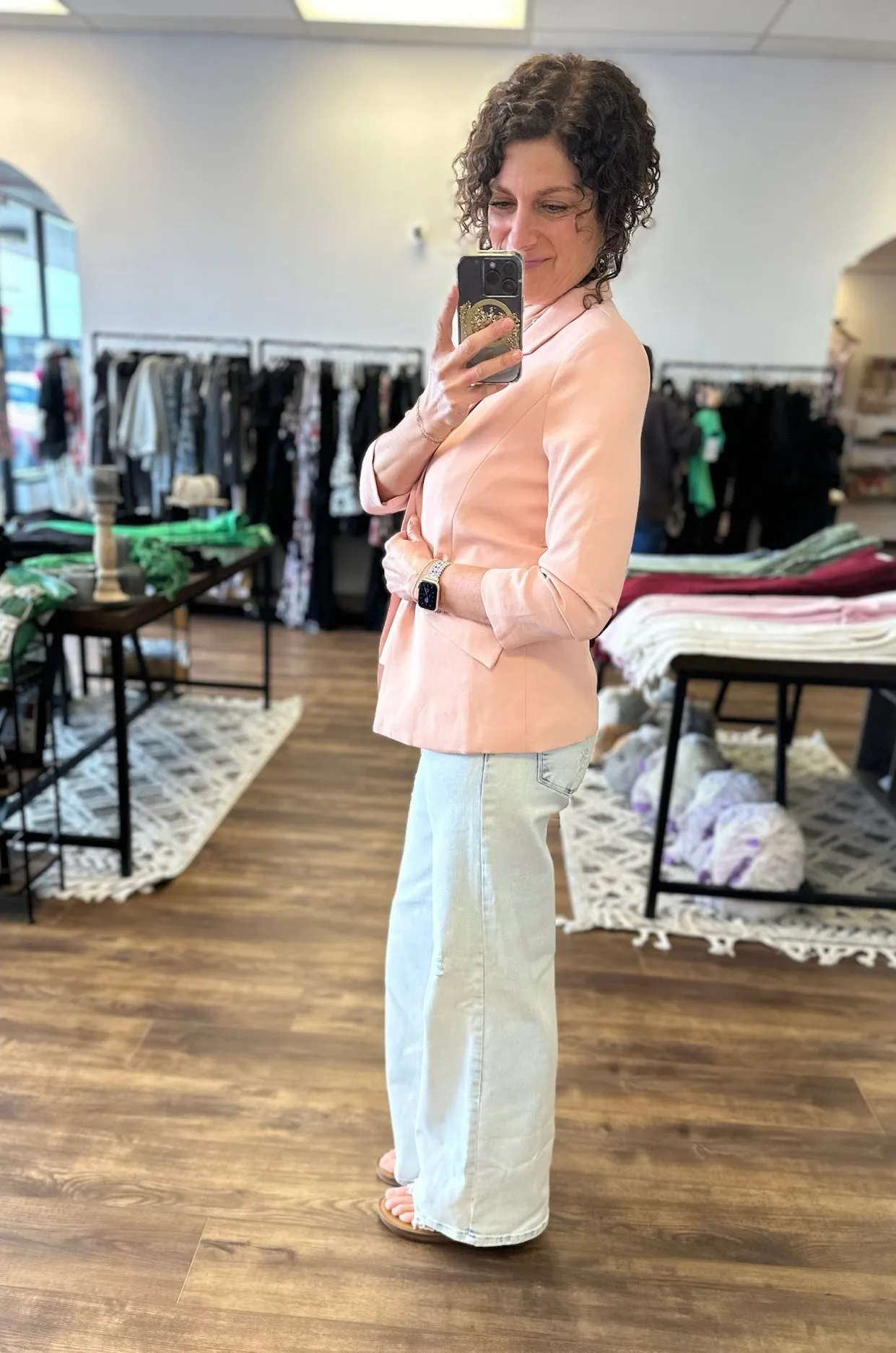 Eco-Friendly Recycled Poly Shirred Sleeve Blazer - Rose Cloud