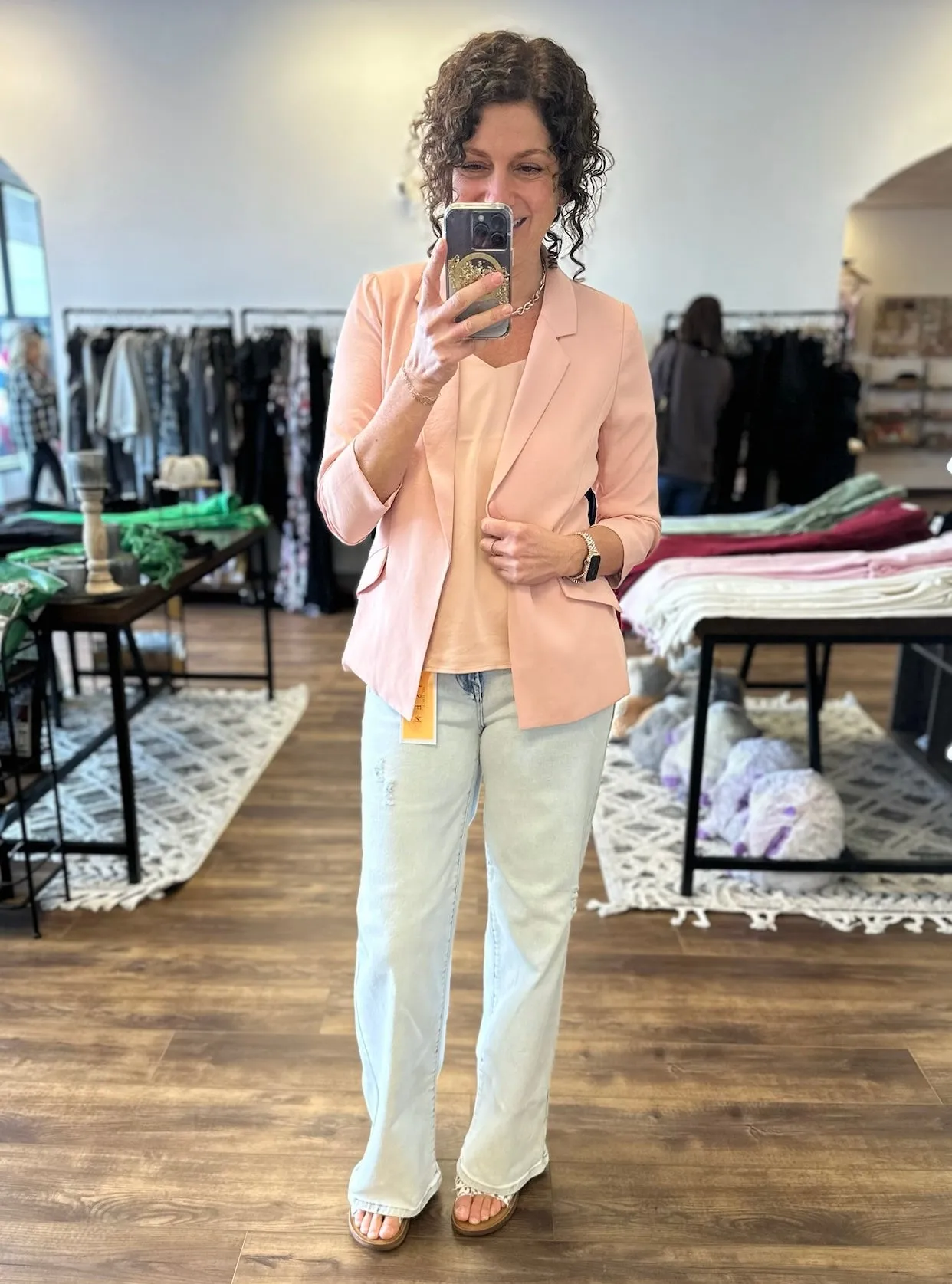 Eco-Friendly Recycled Poly Shirred Sleeve Blazer - Rose Cloud