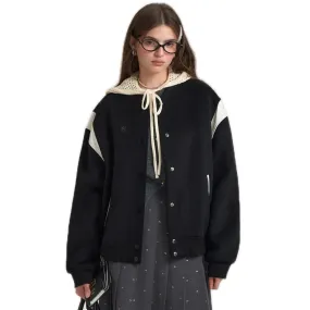 Eco Leather And Wool Baseball Jacket In Black
