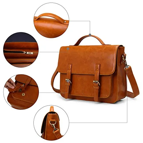 ECOSUSI Messenger Bag PU Leather Laptop Briefcase 14 inch Computer Shoulder Satchel Bag for Women