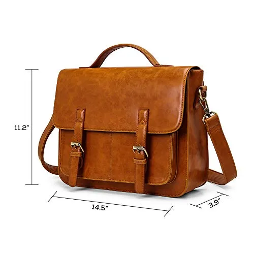 ECOSUSI Messenger Bag PU Leather Laptop Briefcase 14 inch Computer Shoulder Satchel Bag for Women