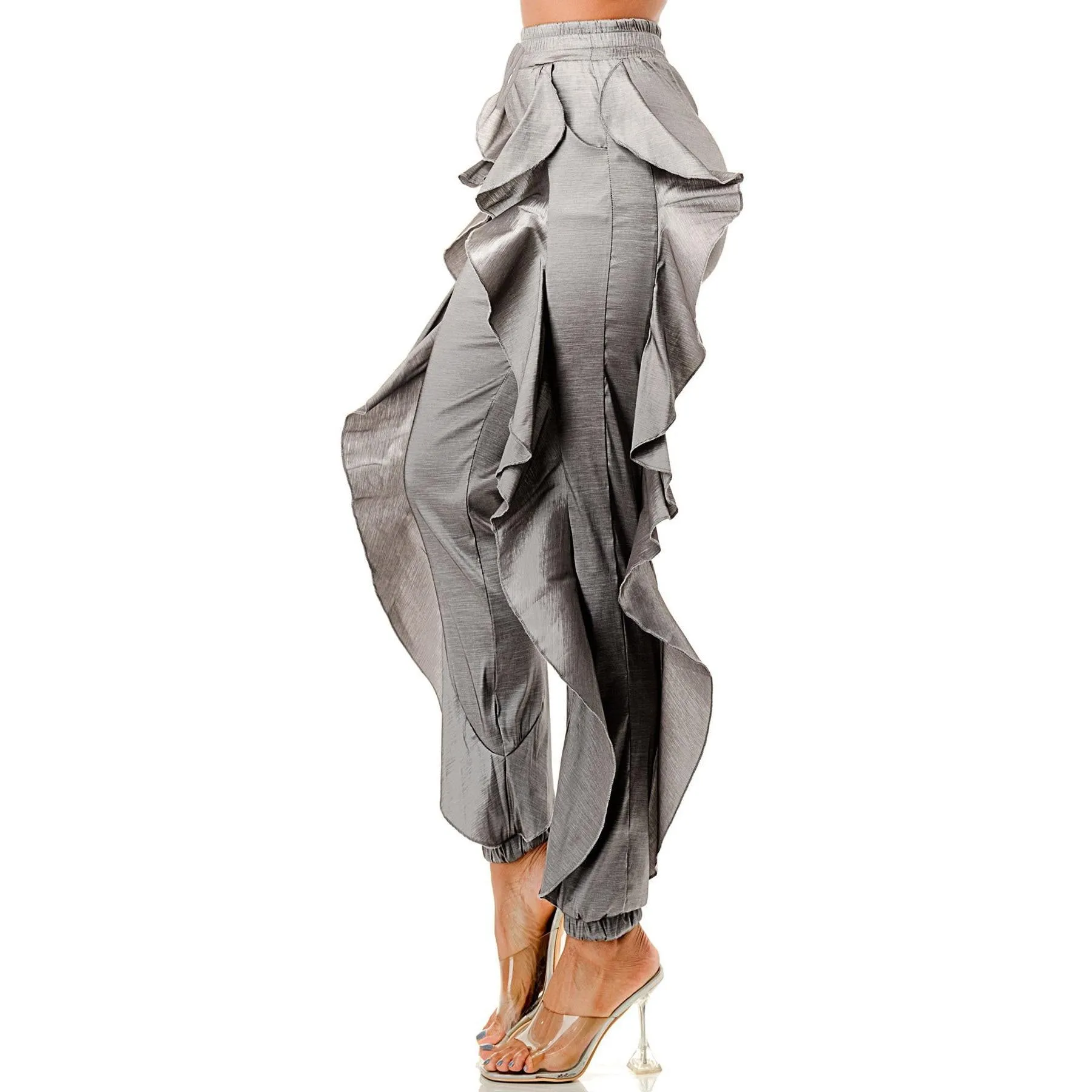 Elastic Waistband Side Ruffle Jogger Pants