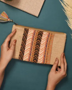 Elegant and Resilient Desert Storm Jacquard Pouch | 10.5 x 6 x 0.5 inches