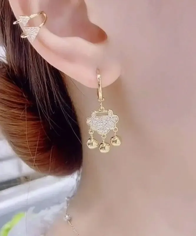 Elegant Gold Sterling Silver Zircon Small Bell Drop Earrings ML0351