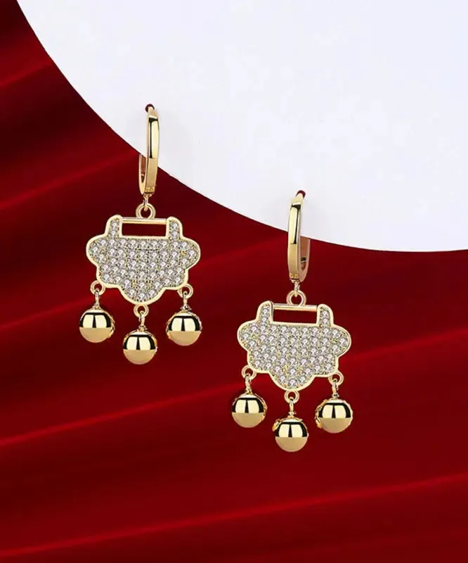 Elegant Gold Sterling Silver Zircon Small Bell Drop Earrings ML0351