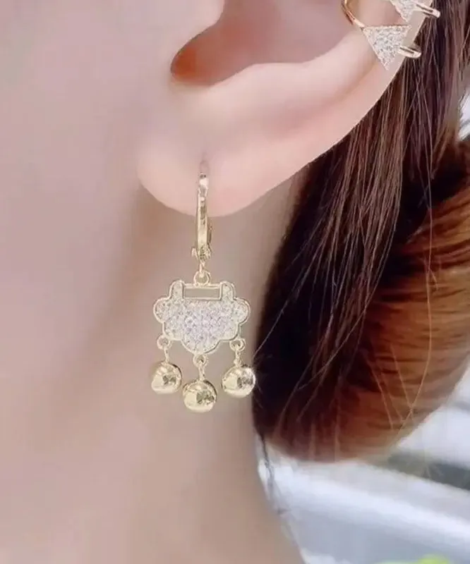 Elegant Gold Sterling Silver Zircon Small Bell Drop Earrings ML0351