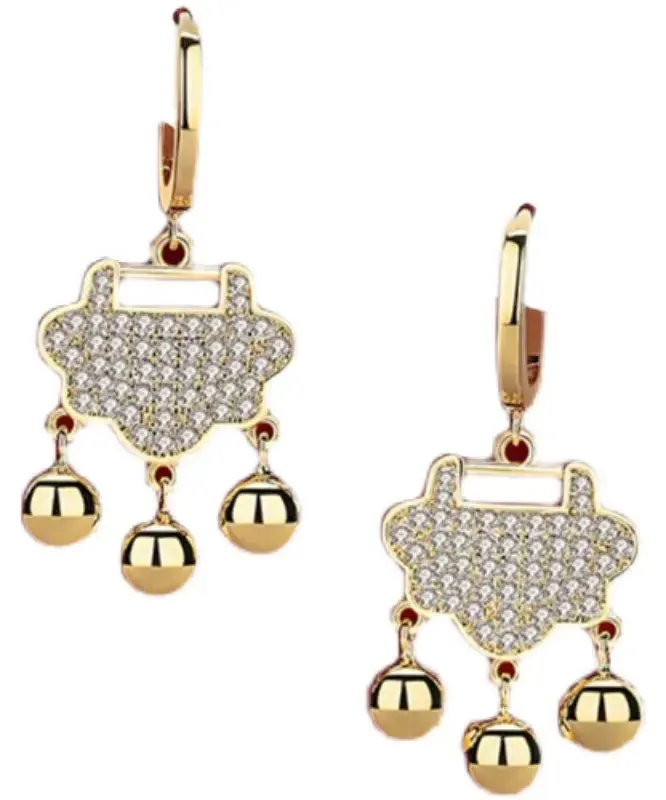 Elegant Gold Sterling Silver Zircon Small Bell Drop Earrings ML0351