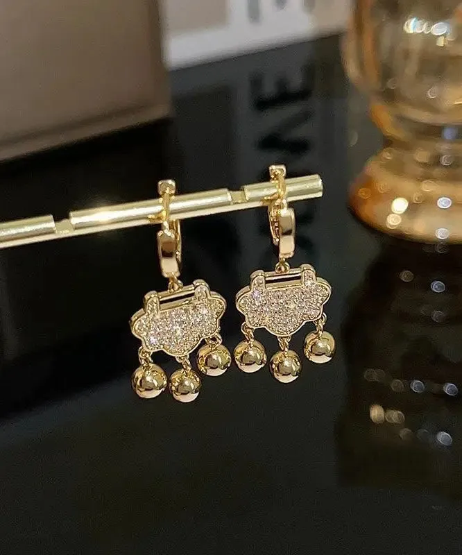 Elegant Gold Sterling Silver Zircon Small Bell Drop Earrings ML0351