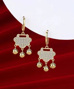 Elegant Gold Sterling Silver Zircon Small Bell Drop Earrings ML0351
