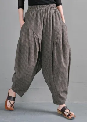 Elegant Grey High Waist Cotton Linen lantern  Pants Summer
