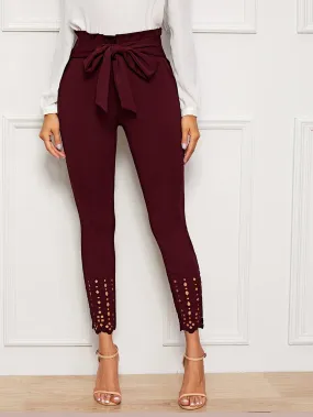 Elegant Plain Paper Bag Waist High Waist Cropped Women Pants