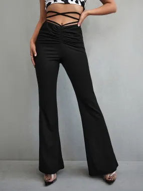 Elegant Plain Ruched High Waist Long Women Pants