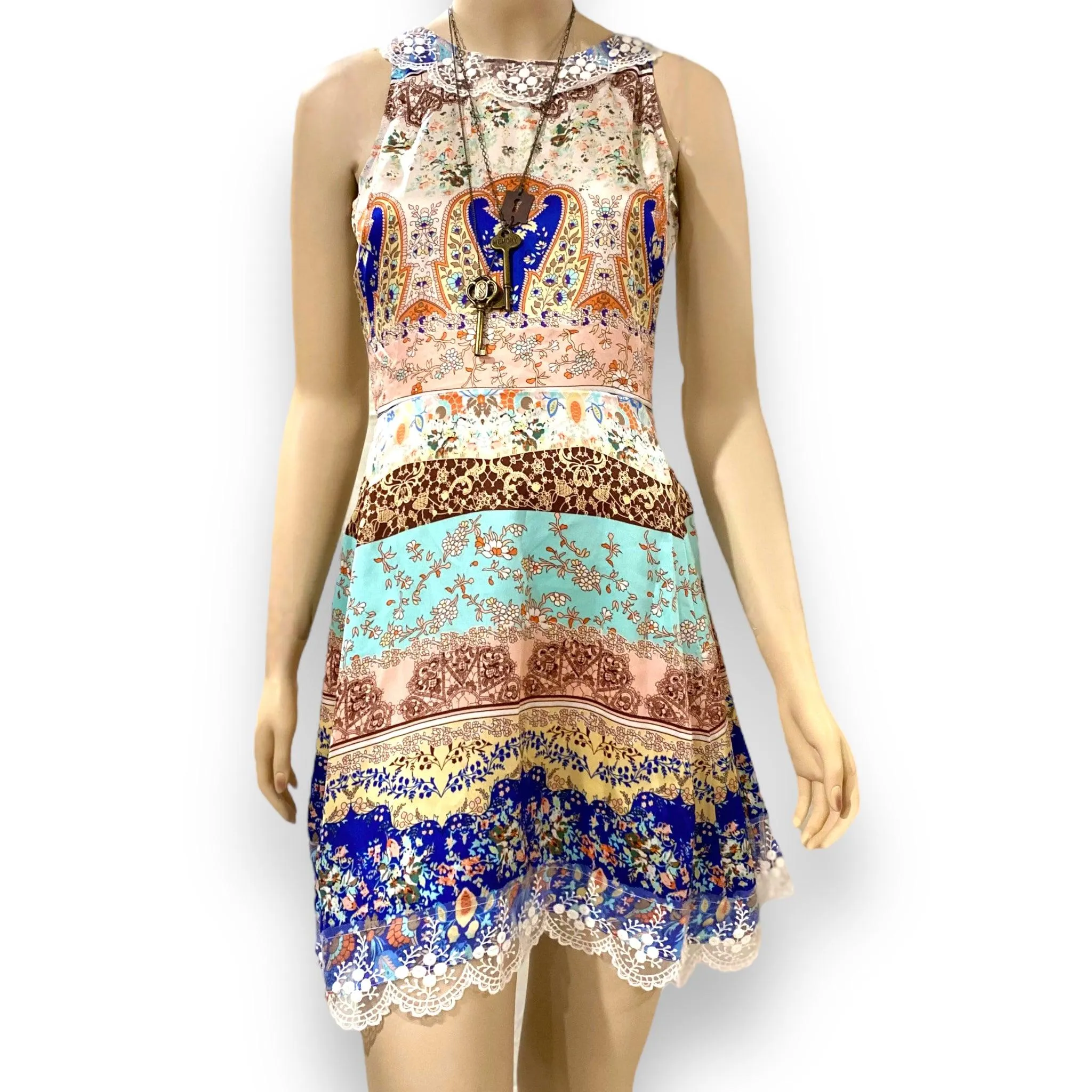 Elegant Sleeveless Patchwork Mini Dress