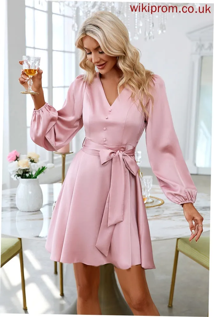 Elegant Sleeves Mini Jaden Long Satin A-line V-Neck Club Dresses Dresses