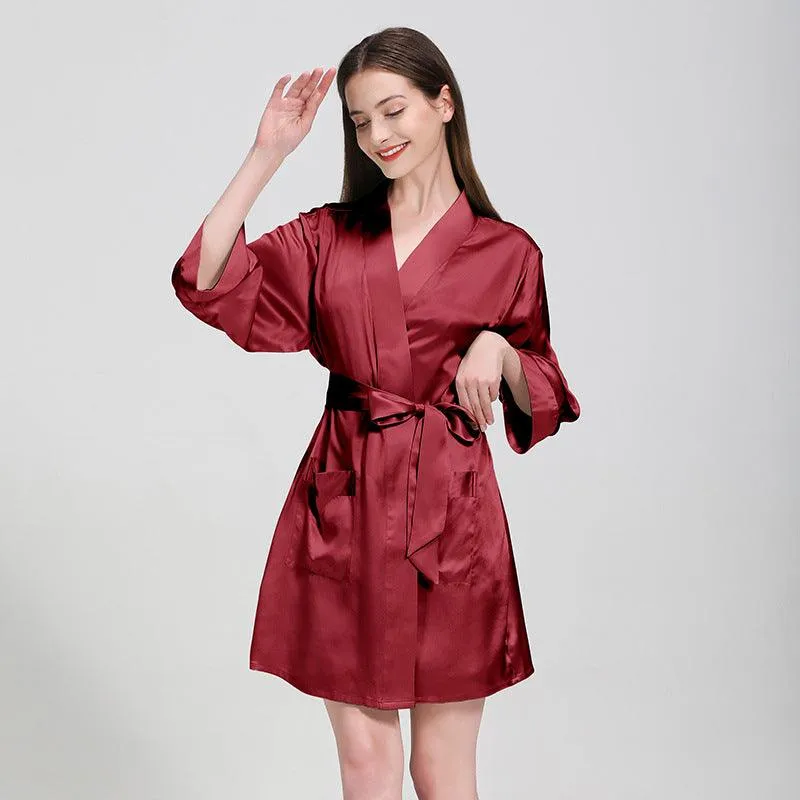 Elegant Solid Color Silk Nightgown And Robe Set For Women Silk Sleepwear Bathrobe With Nightdress