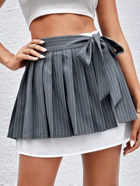 Elegant Striped Knot High Waist Short Women Skirt