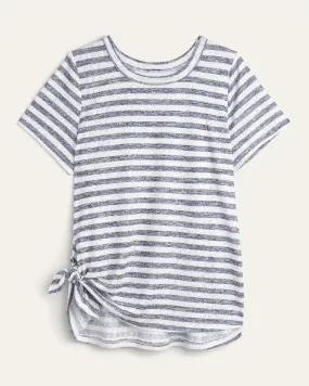 Elena Side-Tie Striped Top | Navy / Ivory