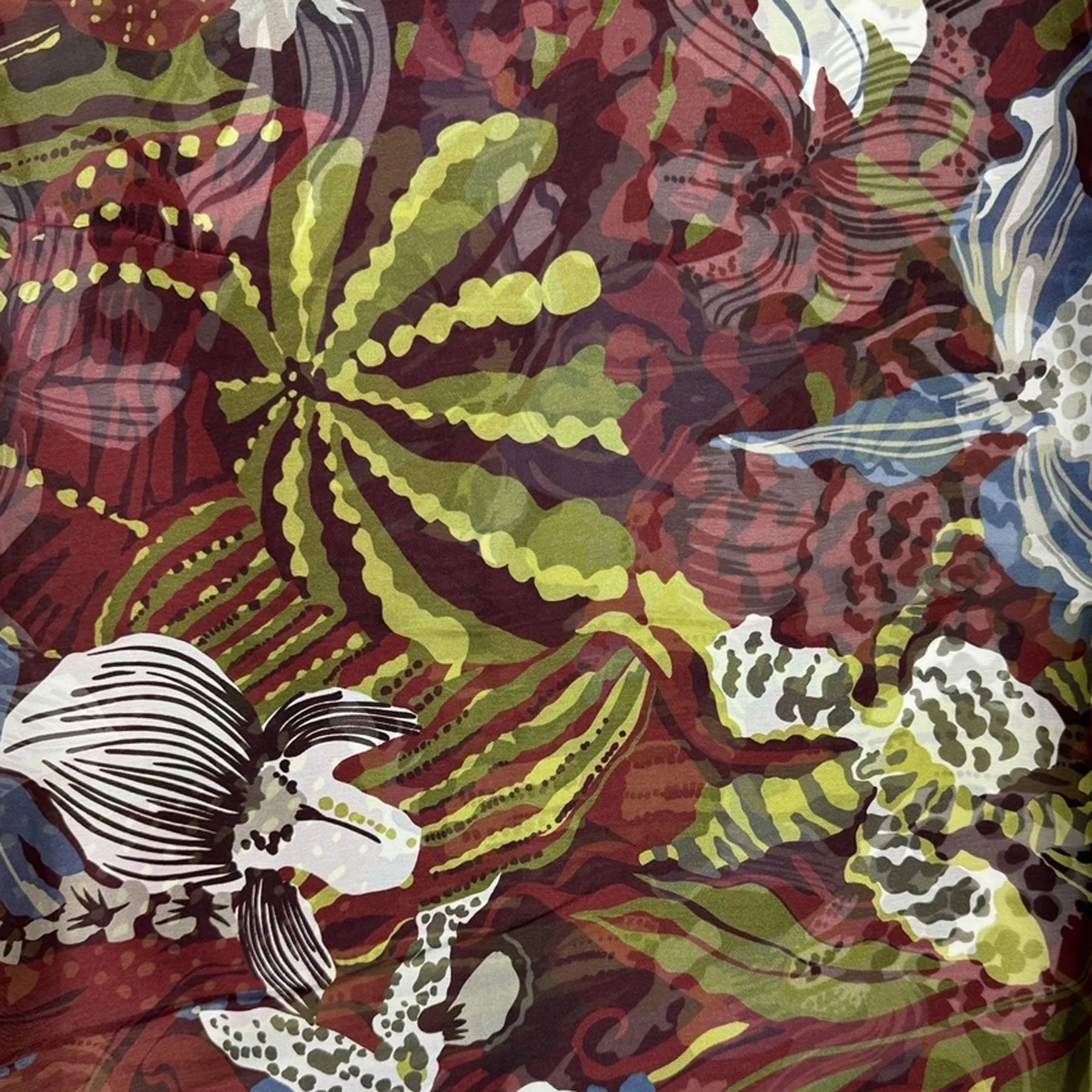 Elie Saab Scarf Bordeaux Olive Maroon Floral Design - Chiffon Silk Designer Shawl