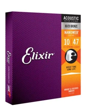 Elixir E11152 Nano 80/20 Acoustic 12Str Light 10-47 Set
