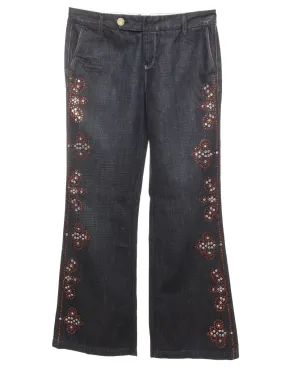 Embellished Dark Wash Flared Jeans - W32 L32