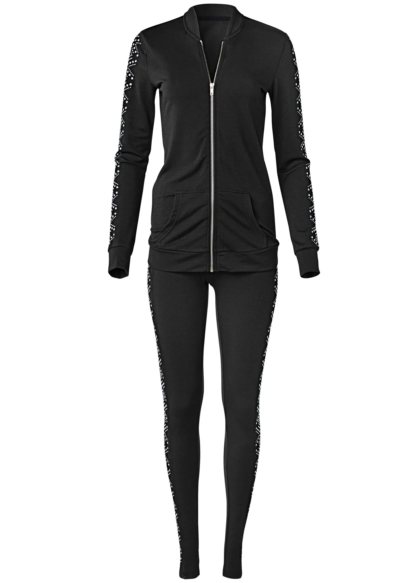 Embellished Lounge Pant Set - Black