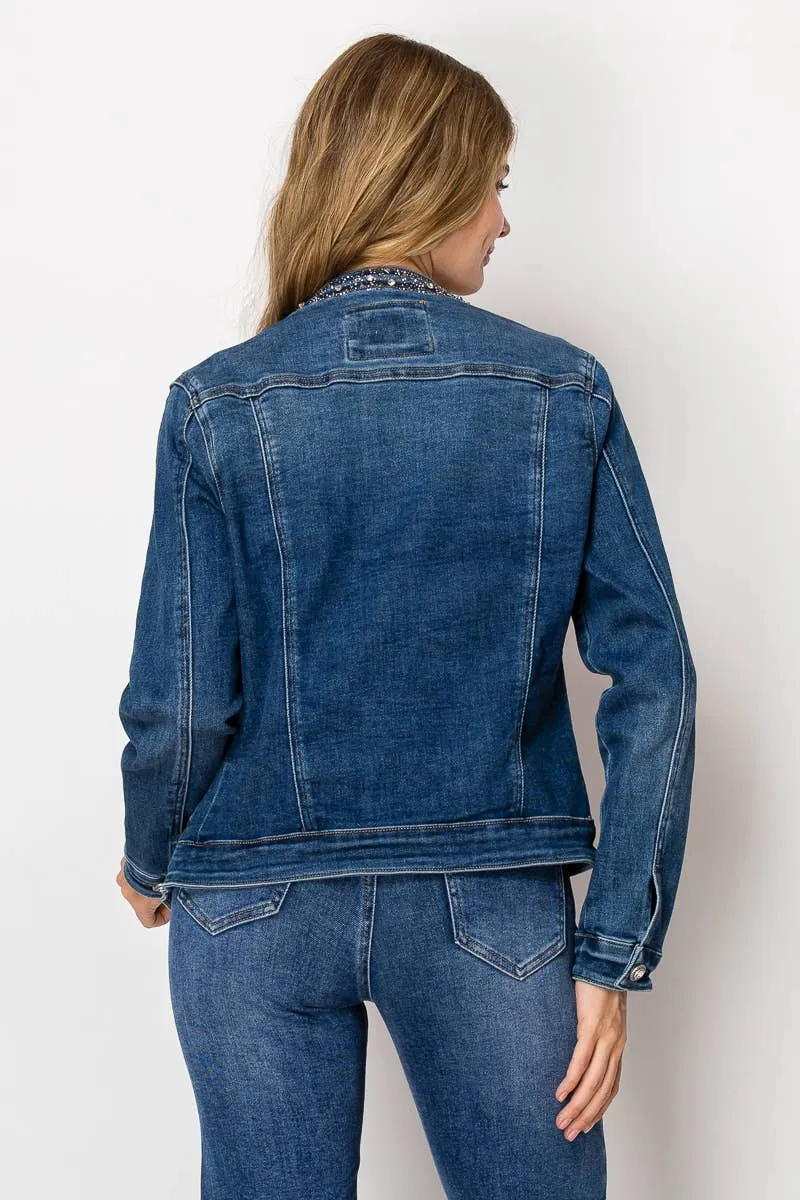 Embellished medium blue denim jacket