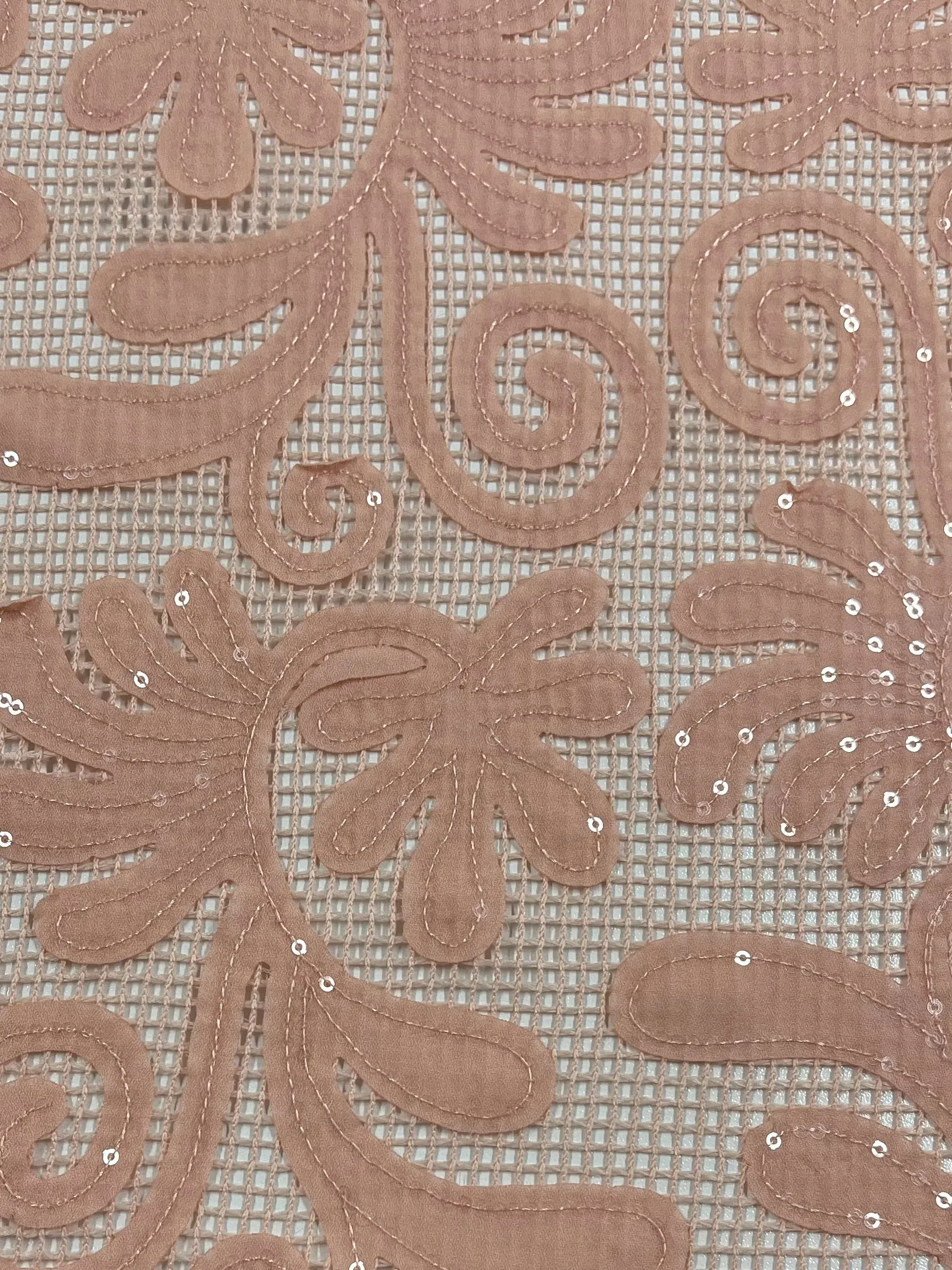 Embellished Netting - Peach Splash - 150cm