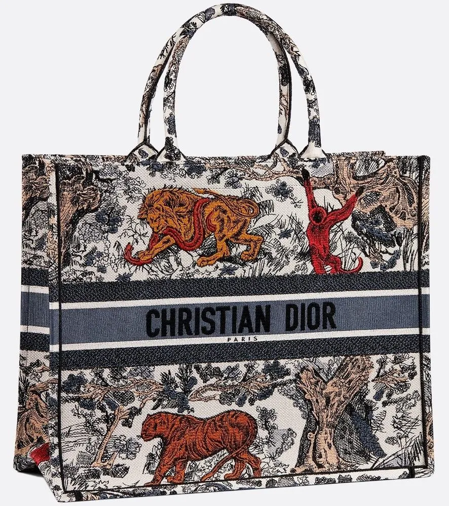 Embroidered Canvas Book Safari Tote Bag