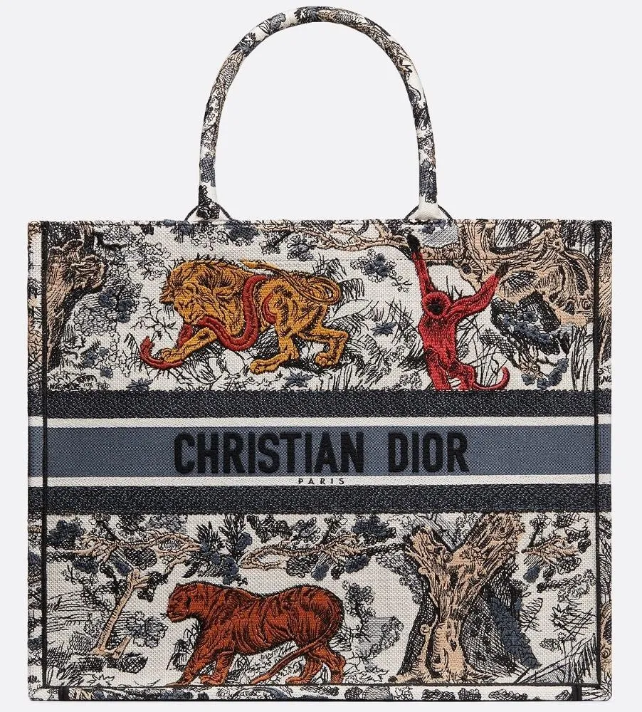 Embroidered Canvas Book Safari Tote Bag