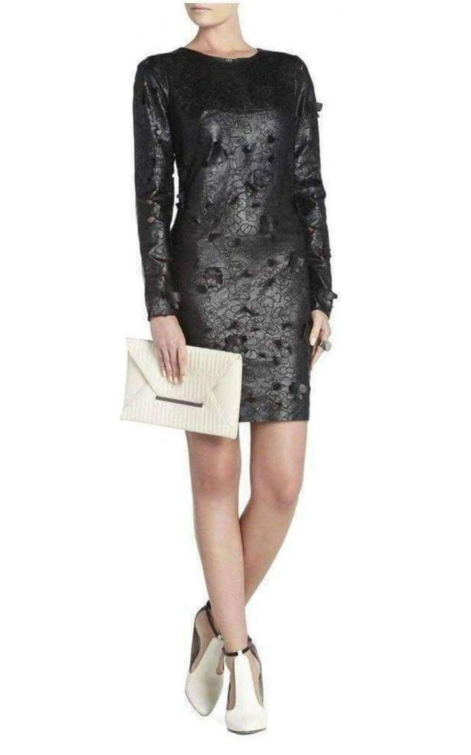 Embroidered Cutout Faux Leather Dress