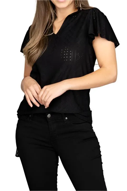 Embroidered eyelet blouse with ruffle