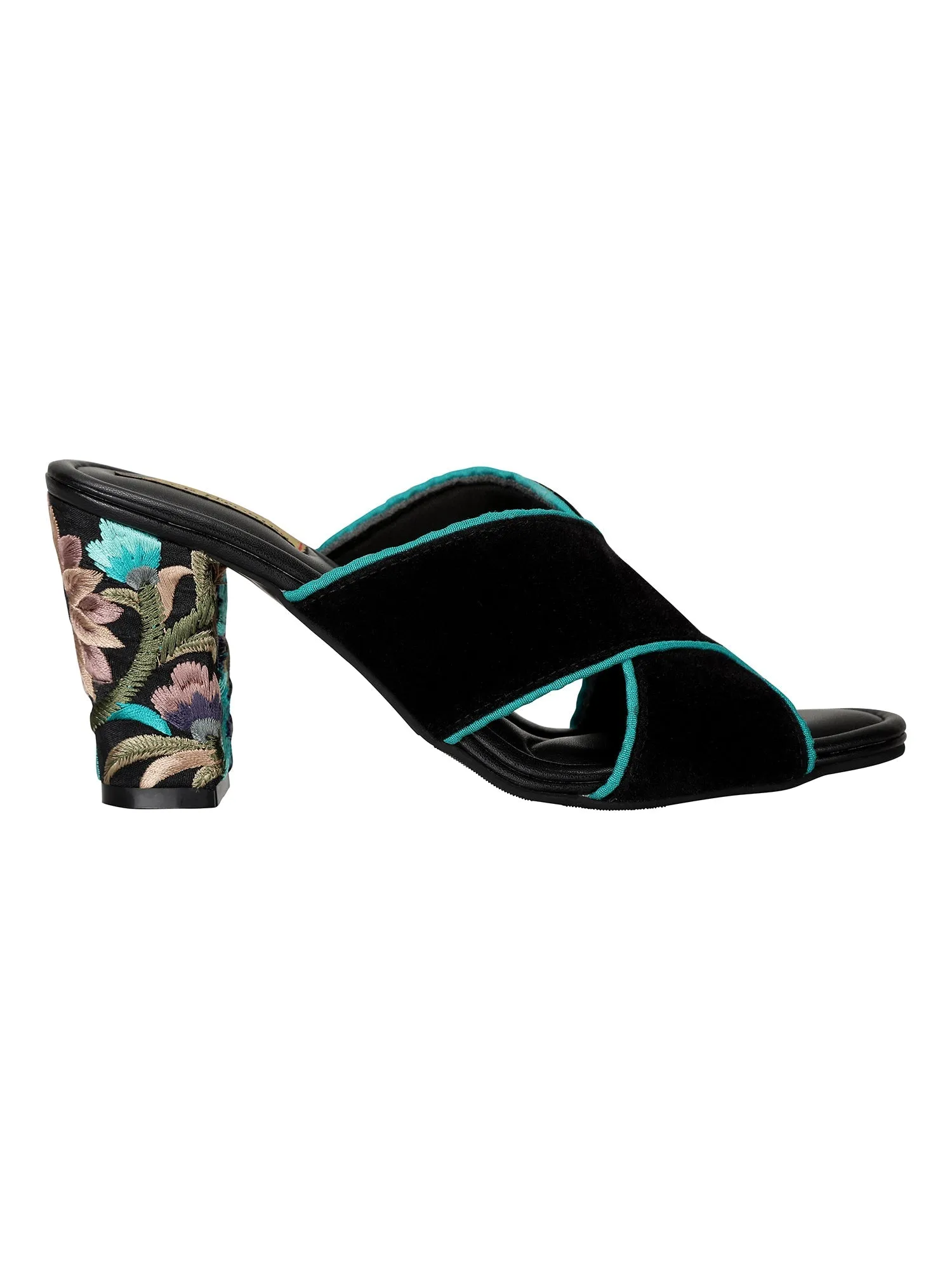 Embroidered Heels-Criss Cross Mules Blue