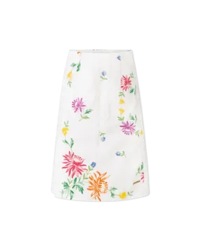 Embroidered Linen Slit Skirt