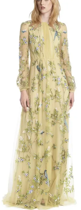 Embroidered Long Sleeve Gown