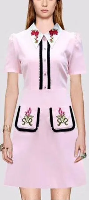 Embroidered Mini Dress with Ruffle-Trim