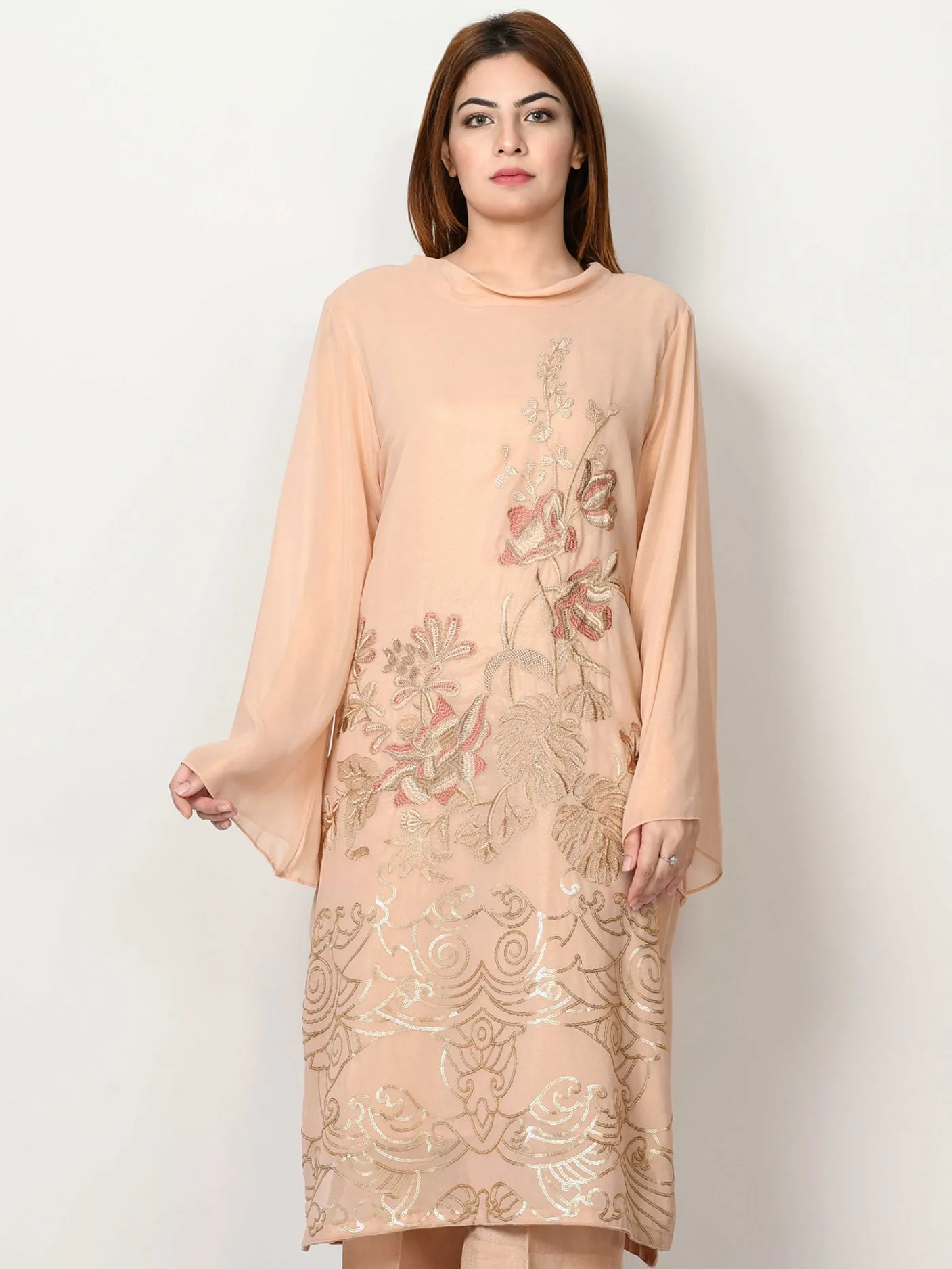 Embroidered Shimmer Chiffon Suit