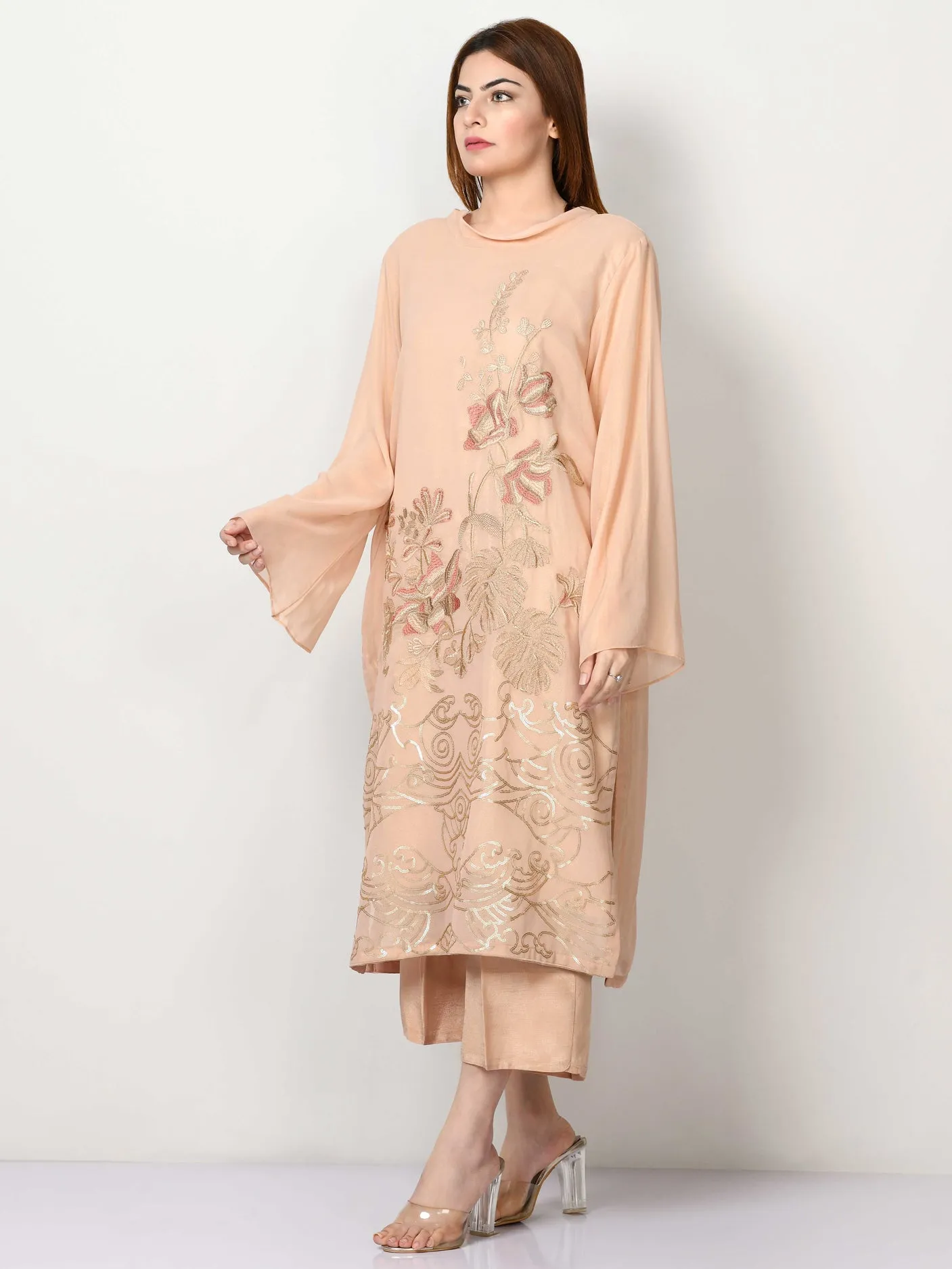 Embroidered Shimmer Chiffon Suit