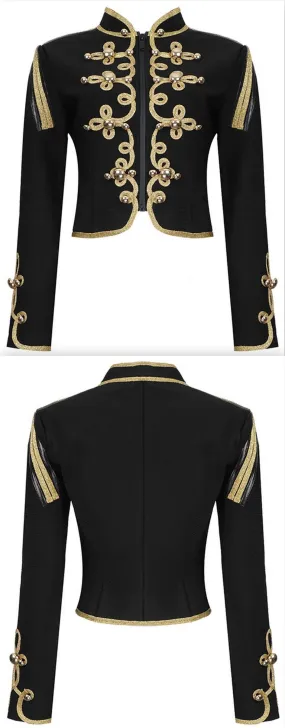 Embroidered Stretch Crop Military Jacket