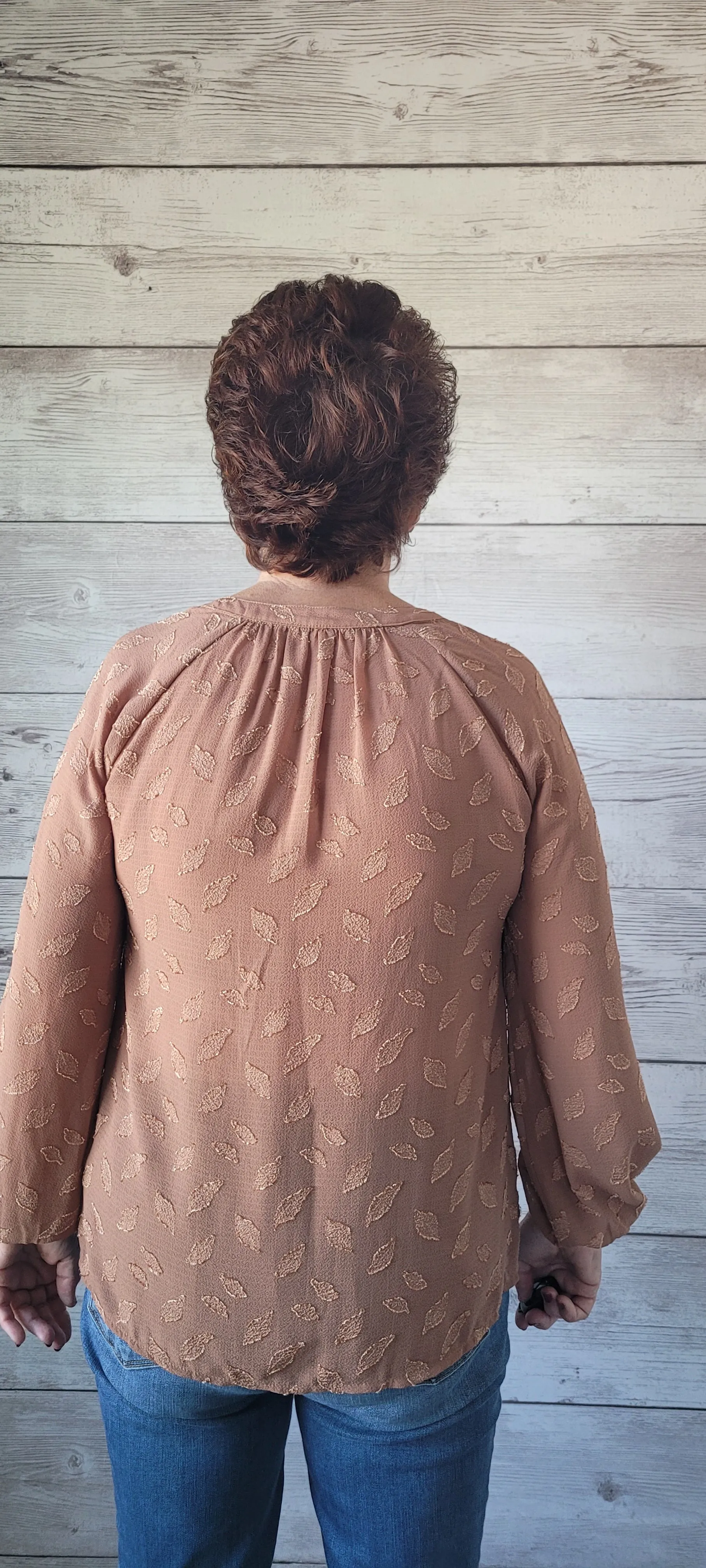 Emma Jacquard Chiffon Peasant Blouse - Toffee