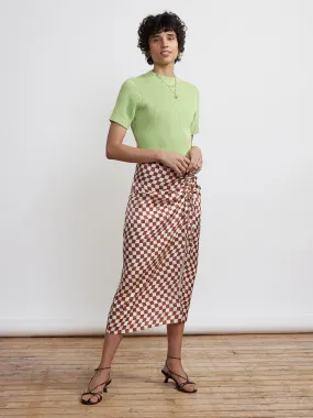 Emmeline Brown Wavy Checker Midi Skirt