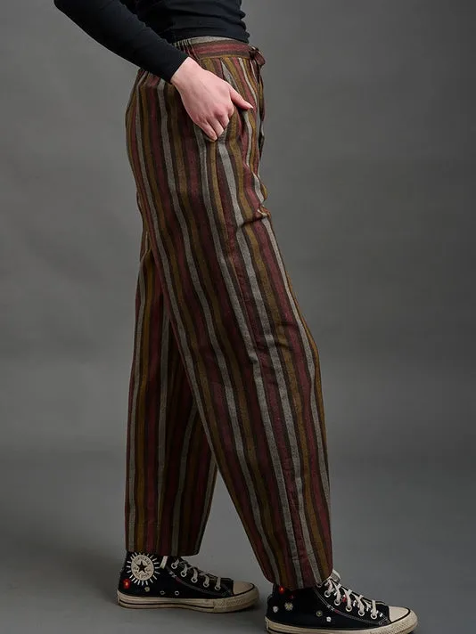Emmy Drawstring Pant in Chocolate Stripe