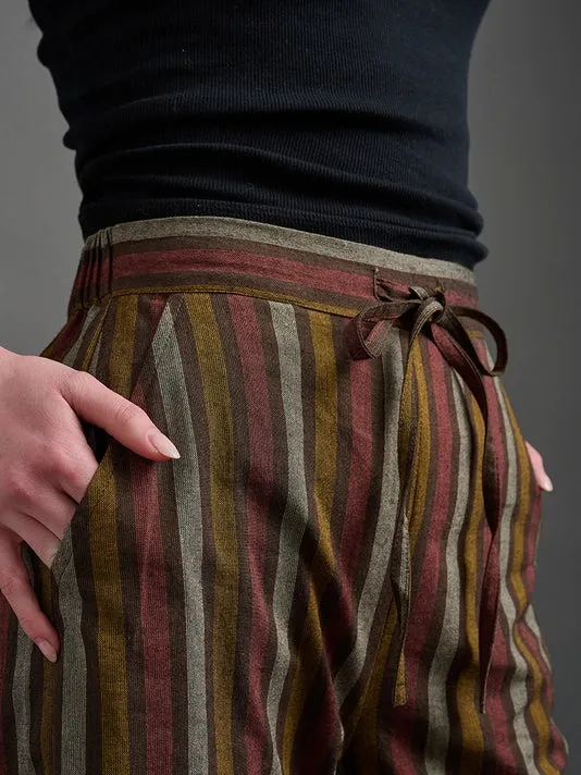 Emmy Drawstring Pant in Chocolate Stripe