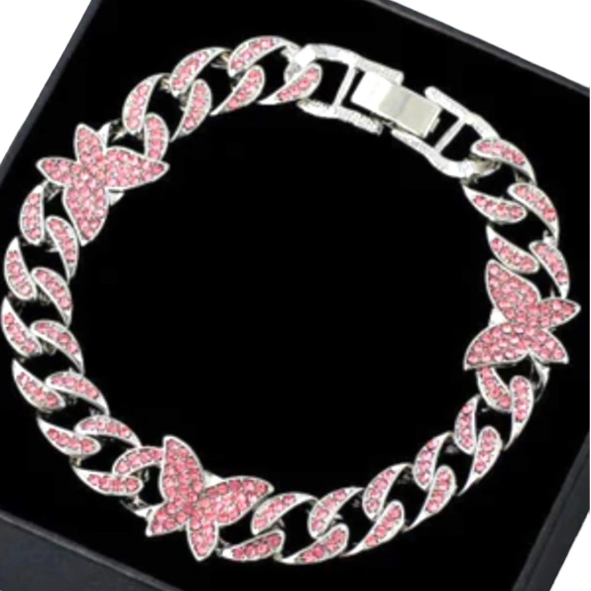 Enchanting Pink Crystal Butterfly Anklet
